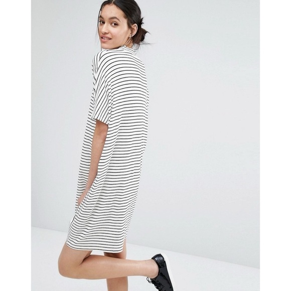 ASOS Just Female Nora Short Sleeve High Neck Ribbed Jersey Knit Minimalist Dress - Picture 4 of 15